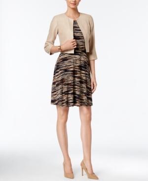 Jessica Howard Belted Fit & Flare Dress And Faux-suede Jacket