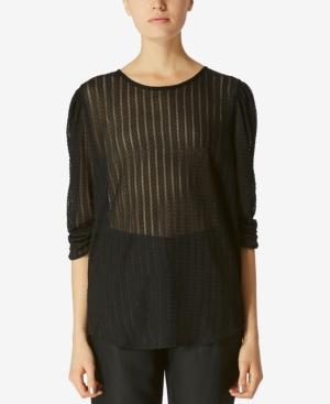 Avec Les Filles Elbow-length Sheer Lace Top