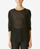 Avec Les Filles Elbow-length Sheer Lace Top