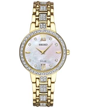Seiko Women's Solar Dress Swarovski Crystal Gold-tone Stainless Steel Bracelet Watch 28mm Sup364