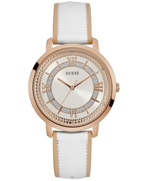 Guess Women's White Leather Strap Watch 40mm U0934l1
