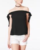 No Comment Juniors' Off-the-shoulder Tie-sleeve Top