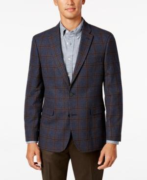 Tommy Hilfiger Men's Slim-fit Blue And Brown Windowpane Sport Coat