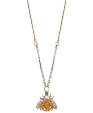 Betsey Johnson Gold-tone Glittery Flower Bug Long Pendant Necklace