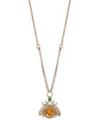 Betsey Johnson Gold-tone Glittery Flower Bug Long Pendant Necklace