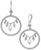 Paul & Pitu Naturally Silver-tone Pave Freshwater (8 X 6mm) And Bead Drop Hoop Earrings