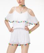 The Edit By Seventeen Juniors' Cold-shoulder Pom Pom Romper, Only At Macy's