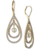 Anne Klein Gold-tone Imitation Pearl & Pave Orbital Drop Earrings