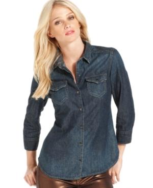 Calvin Klein Jeans Petite Top Long Sleeve Denim Shirt