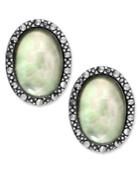 Genevieve & Grace Sterling Silver Earrings, Marcasite And Gray Shell Oval Earrings (1-1/5 Ct. T.w.)