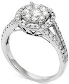 Diamond Double Halo Cluster Engagement Ring (7/8 Ct. T.w.) In 14k White Gold