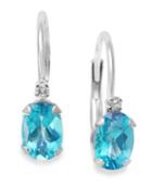 10k White Gold Earrings, Blue Topaz (1-1/10 Ct. T.w.) And Diamond Accent Leverback Earrings