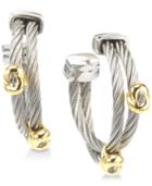 Charriol White Topaz Accent Two-tone Hoop Earrings In Stainless Steel & 18k Gold-plated Sterling Silver