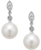 Cultured Freshwater Pearl (8mm) And Diamond Accent Earrings In 14k White Gold