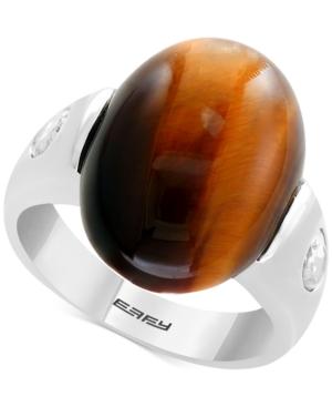Effy Men's Tiger's Eye & White Topaz (1-1/10 Ct. T.w.) Ring In Sterling Silver