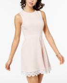 B Darlin Juniors' Crochet-trimmed Scuba Fit & Flare Dress