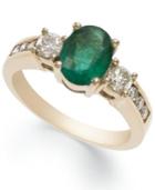 14k Gold Ring, Emerald (1-1/10 Ct. T.w.) And Diamond (1/2 Ct. T.w.) Oval Ring