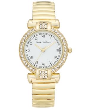 Charter Club Women's Gold-tone Pave Stretch Bracelet Watch 30mm, Only At Macy's