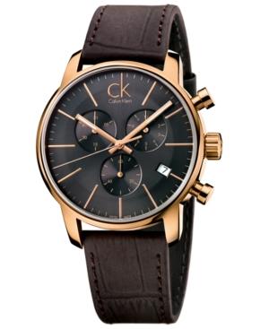 Calvin Klein Men's Swiss Chronograph City Brown Leather Strap Watch 43mm K2g276g3