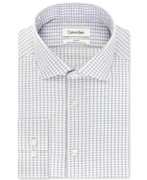 Calvin Klein Steel Slim-fit Non-iron Performance Blue Check Dress Shirt