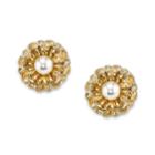 2028 Gold-tone Simulated Pearl Flower Button Earrings