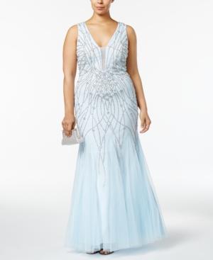 Xscape Plus Size Beaded Mesh Mermaid Gown