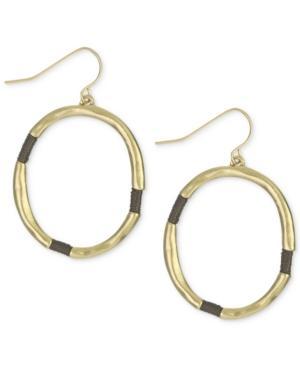 The Sak Earrings, Gold-tone Brown Thread-wrapped Hoop Earrings