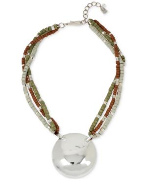 Robert Lee Morris Soho Silver-tone Multi-beaded Hammered Disc Pendant Necklace