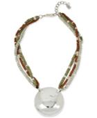 Robert Lee Morris Soho Silver-tone Multi-beaded Hammered Disc Pendant Necklace