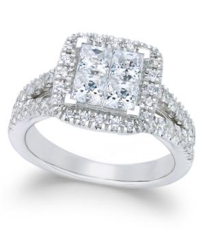 Diamond Square Cluster Engagement Ring (2-1/5 Ct. T.w.) In 14k White Gold