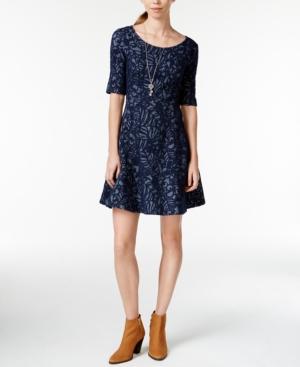 Maison Jules Elbow-sleeve Jacquard Fit & Flare Dress, Only At Macy's