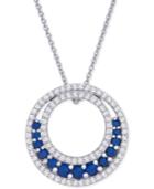 Lab-created Sapphire (1-1/5 Ct. T.w.) & White Sapphire (3-1/2 Ct. T.w.) Circle 18 Pendant Necklace In Sterling Silver