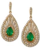 Effy Final Call Emerald (1-1/8 Ct. T.w.) And Diamond (1-3/8 Ct. T.w.) Teardrop Drop Earrings In 14k Gold