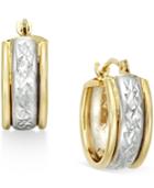 Diamond-cut Hoop Earrings In 10k Two-tone Gold