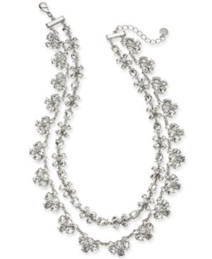 Charter Club Silver-tone Crystal Two-row Statement Necklace, 18 + 2 Extender, Created For Macy's