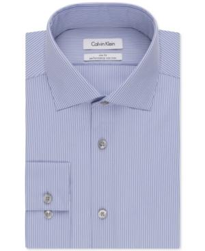 Calvin Klein Steel Slim-fit Non-iron Blue Stripe Performance Dress Shirt