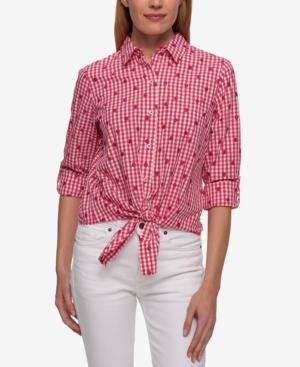 Tommy Hilfiger Cotton Printed Tie-front Shirt, Created For Macy's