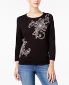 Alfred Dunner Talk Of The Town Embellished 3/4-sleeve Sweater