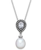 Honora Style Cultured Freshwater Pearl (9mm) And White Topaz (1/5 Ct. T.w.) Pendant Necklace In Sterling Silver