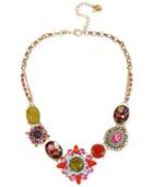 Betsey Johnson Gold-tone Multi-color Crystal Pendant Frontal Necklace