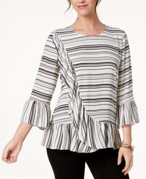 Alfani Striped Ruffle-trim Top, Created For Macy's