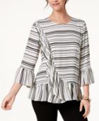 Alfani Striped Ruffle-trim Top, Created For Macy's