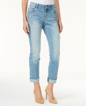 Inc International Concepts Rhinestone-studded Cuffed Slim Jeans, Only At Macy's
