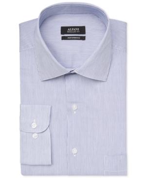 Alfani Performance Blue White Texture Mini Stripe Dress Shirt, Only At Macy's