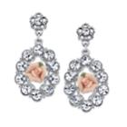 2028 Silver-tone Crystal And Pink Porcelain Rose Drop Earrings