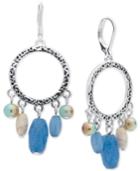 Nine West Silver-tone Blue Bead Gypsy Hoop Earrings
