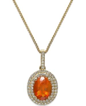 Fire Opal (1-1/10 Ct. T.w.) And Diamond (1/3 Ct. T.w.) Pendant Necklace In 18k Gold