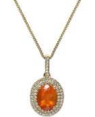 Fire Opal (1-1/10 Ct. T.w.) And Diamond (1/3 Ct. T.w.) Pendant Necklace In 18k Gold