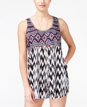 Angie Juniors' Printed Sleeveless Tie-back Romper