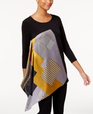 Alfani Asymmetrical Mixed-media Top, Created For Macy's